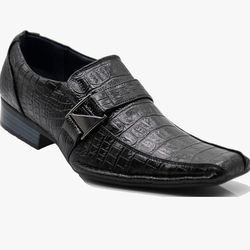 Enzo Romeo Santcro Dress Crocodile Print Loafers With Buckle, Black, Size 10.5