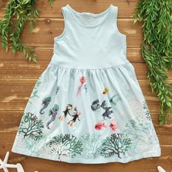 3T-4T SLEEVELESS LIGHT SKY BLUE UNDER THE OCEAN PULL-OVER DRESS