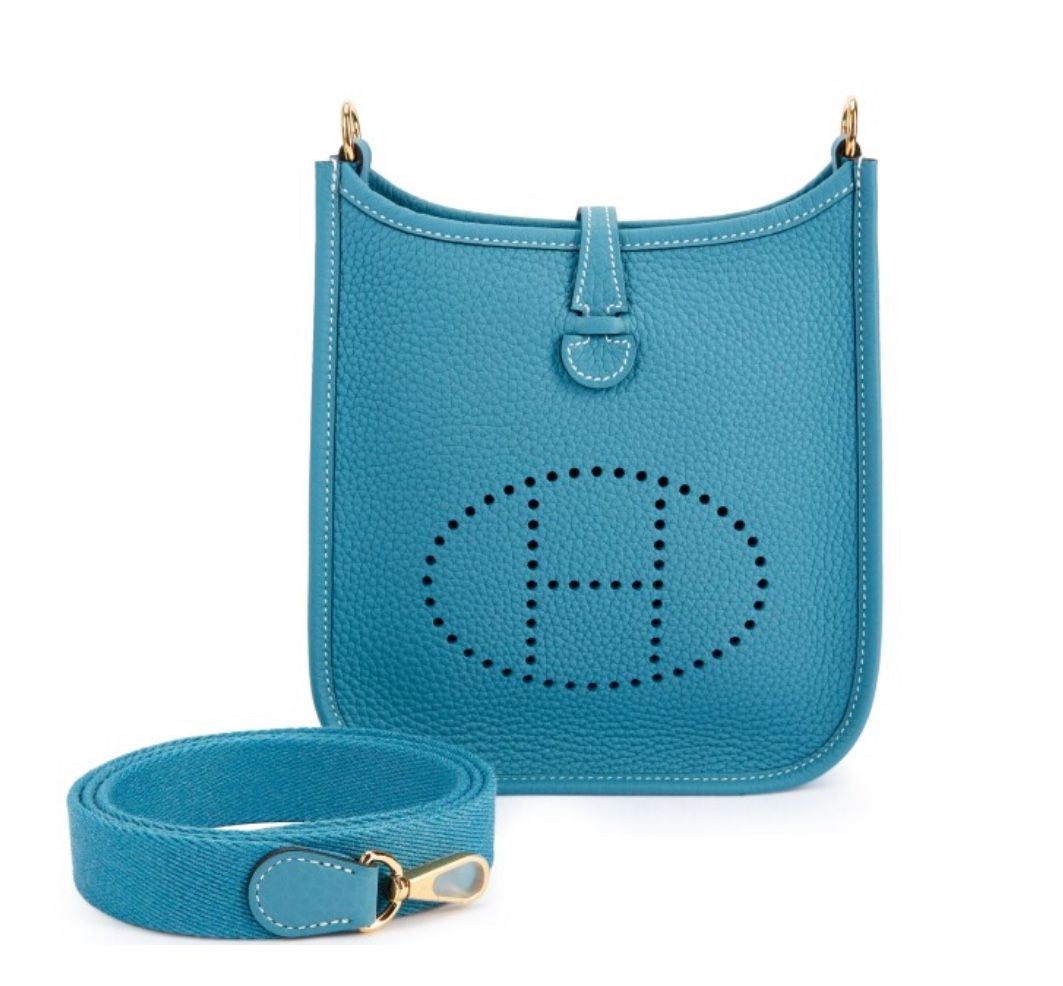 Hermes Blue Leather Evelyn Crossbody Handbag
