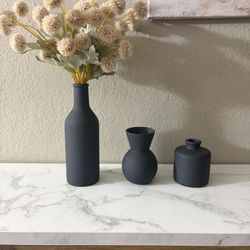 Ceramic Flower Vase Set of 3, Fake Flowers in Vase for Centerpieces with 8 Artificial Autumn Chrysanthemums Artificial Decorative Swags