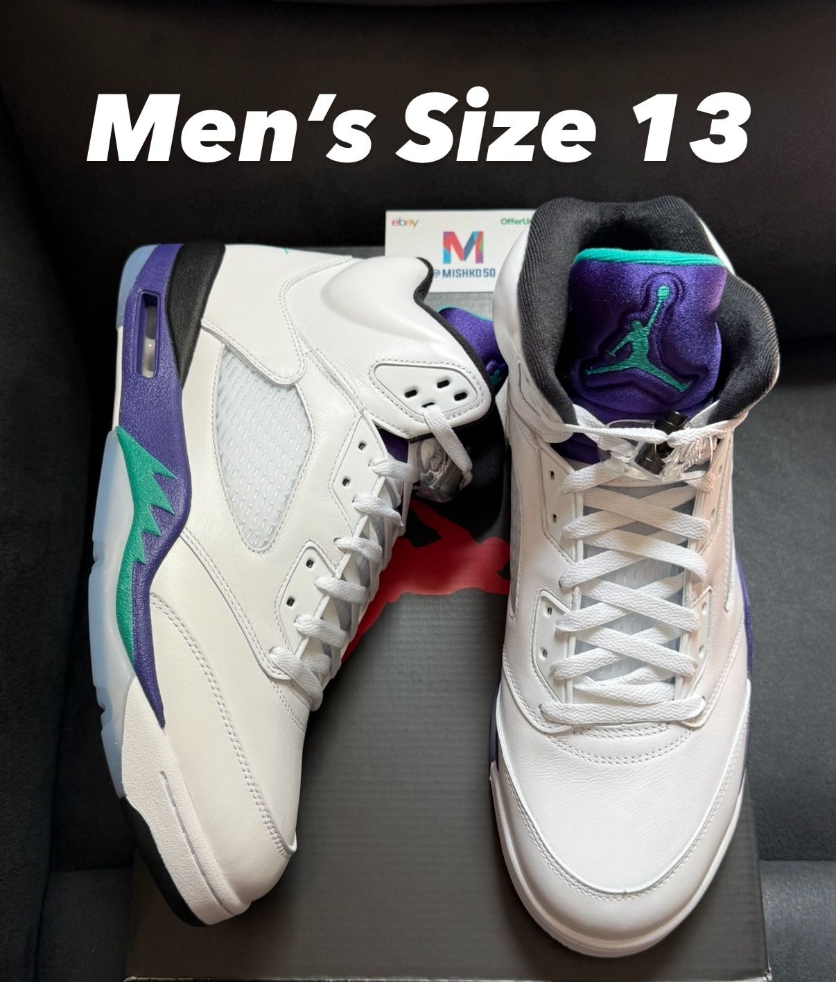 Air Jordan Retro 5 Grape Men’s Size 13 Nike Grapes Black Metallic Reimagined Fire Red White Cement 4 AJ 3 Aqua 8 Fresh Prince OG Travis Scott High Low