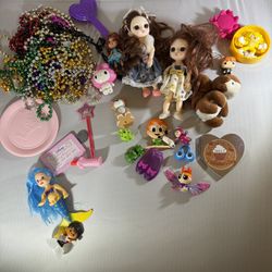 Mixed Girls Doll & Toy Lot – Mini Dolls, Mermaid, Beads, Accessories