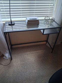 Modern Glass Top Desk with a Shelf