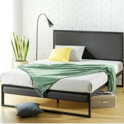 Christina Upholstered Platform Bed with Headboard Shelf, Queen size (Mattress Sold Separately)