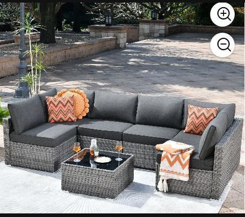 Inside Three Boxes 7-piece Patio Furniture Set Dark Gray Cushions Patio Furniture Set Modular Patio Sofa Brand New 