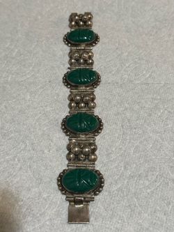 Vintage sterling silver Mexico Aztec Green ONYX Bracelet