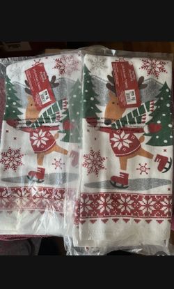 Ice Skating Reindeer Dish Towels