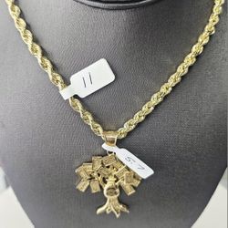 10k 24inch 5mm Semi Hollow Chain And 10k Pendant 