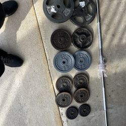 130 pound standard 1” weight set . includes brand new barbell