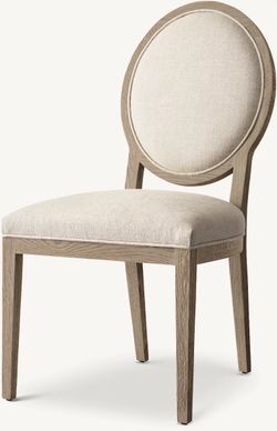 Restoration Hardware RH French Contemporary Round Fabric Dining Side Chair in Gray Oak