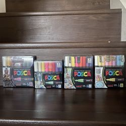 Posca Paint Marker Pen Bundle - 4 Packs of 8 & 16 Colors (PC-1m, 3m, and 5m)