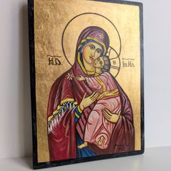 Saint Mary With Jesus Christ Orthodox Icon Handpainted Hagiography Signed 10x14"