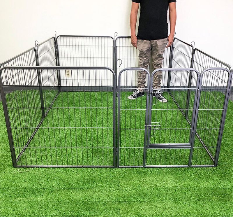$90 (new in box) heavy duty 8-panel dog playpen, each panel 32” tall x 32” wide pet exercise fence crate kennel gate