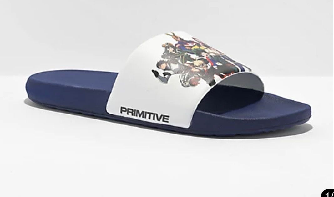 BRAND NEW IN PACKAGE Primitive Men's x My Hero Academia Blue Slides Sandals Shoes  Size 7 Men / 8.5 Women 