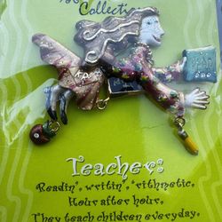 Vintage Teacher Lapel Pin From Karen Rossi Collection “Fanciful Flight” Featuring Various Professions & Encouraging Reading