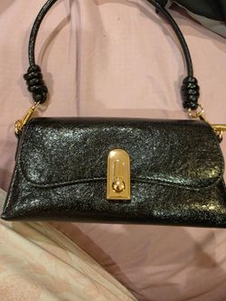 Black Glazed Mini Shoulder Bag Gold Hardware