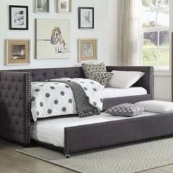 Brand New Dark Grey Tufted Daybed with Trundle- AVAILABLE IN TWIN or FULL $475-$550