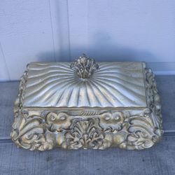 Vintage Gold Baroque Decorative Jewelry Box Heavy Ornate 12x8x9 No Chips Decor
