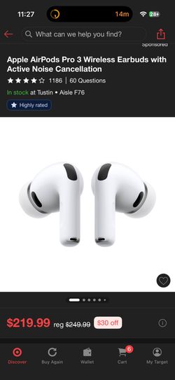 Apple AirPods Pro 3 Wireless Earbuds with Active Noise Cancellation