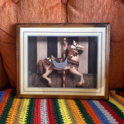 1980s Lacquered Wood Carousel Horse Picture