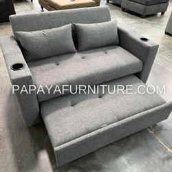New! Square Arm Convertible Sofa, Grey Sofa Bed, Sofabed, Sofa bed with cupholders, Dark Gray Sleeper Sofa, Couch, Sleeper Sofa Bed Dimensions: Sofa: 