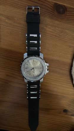 Men's Techno Pave Silver & Black Silicon Band Fashion Casual Hip Hop Watch