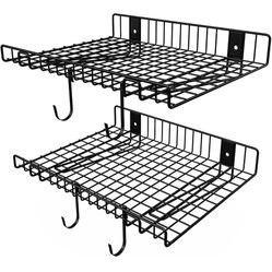 2 Pack Garage Wall Shelf, Wall Mounted Storage Shelves, Heavy Duty Metal Shelves for Room Wall, Loads 130 LBS Floating Shelves Mesh Storage Rack for G