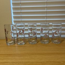 Set 5 Candy Cane Glass Hi Ball Cups (artland) Christmas Holiday Drinking Glasses
