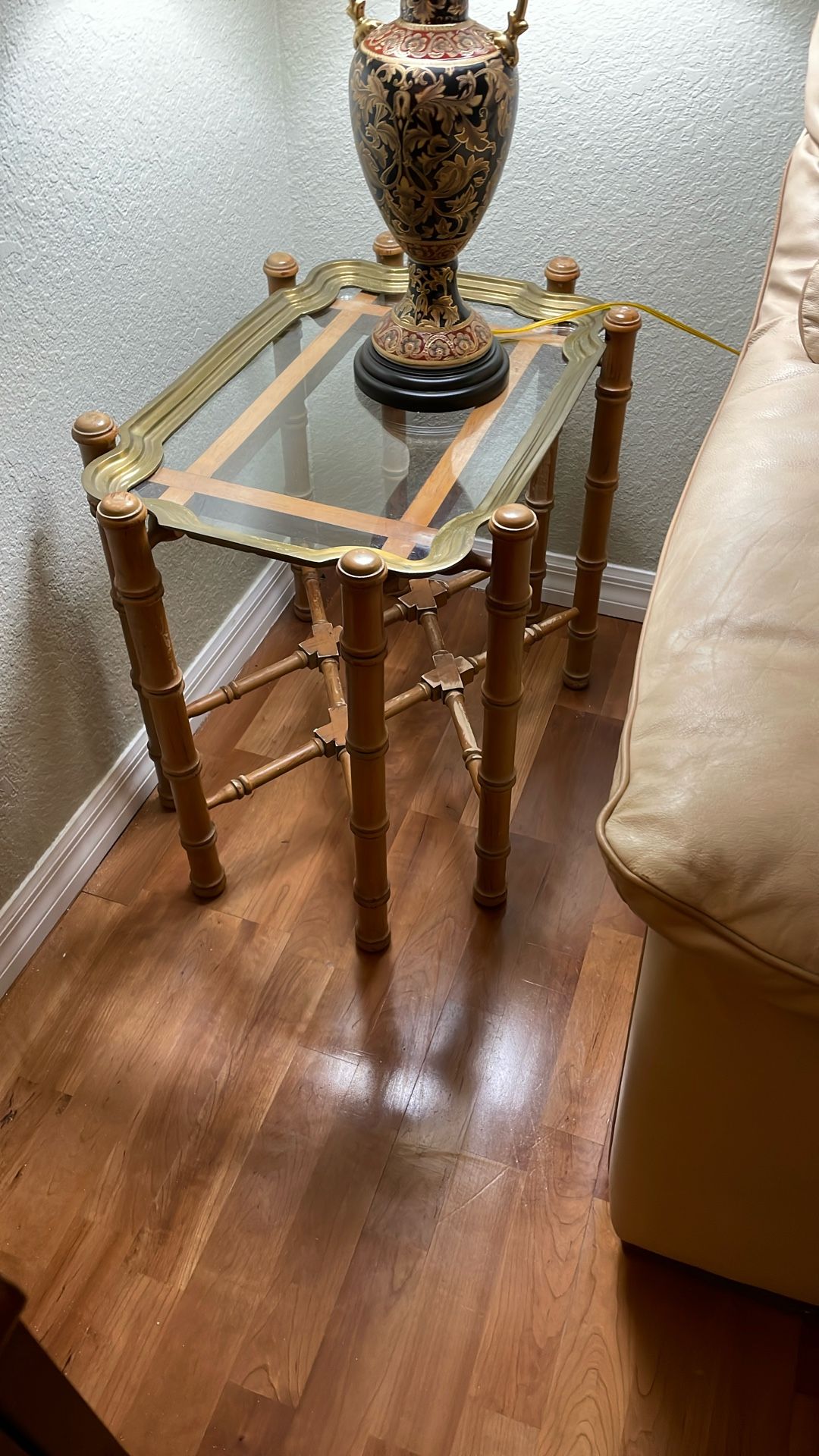 Bamboo End Table With Removable Glass Tray