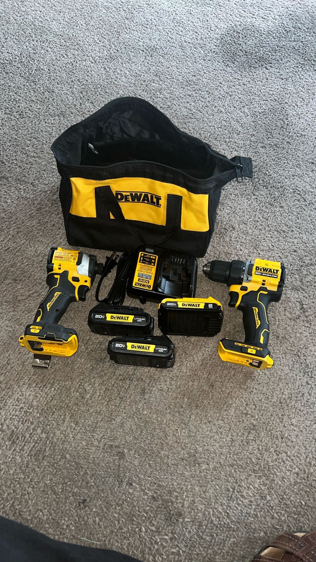 Dewalt 20v Brushless Combo Drills 3 Batteris and Charger Like New