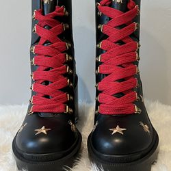 Like NEW Gucci Gold Bee Red-Laced Combat Boots, US size 9.5, EUR size 39 1/2, No Box, Never Worn
