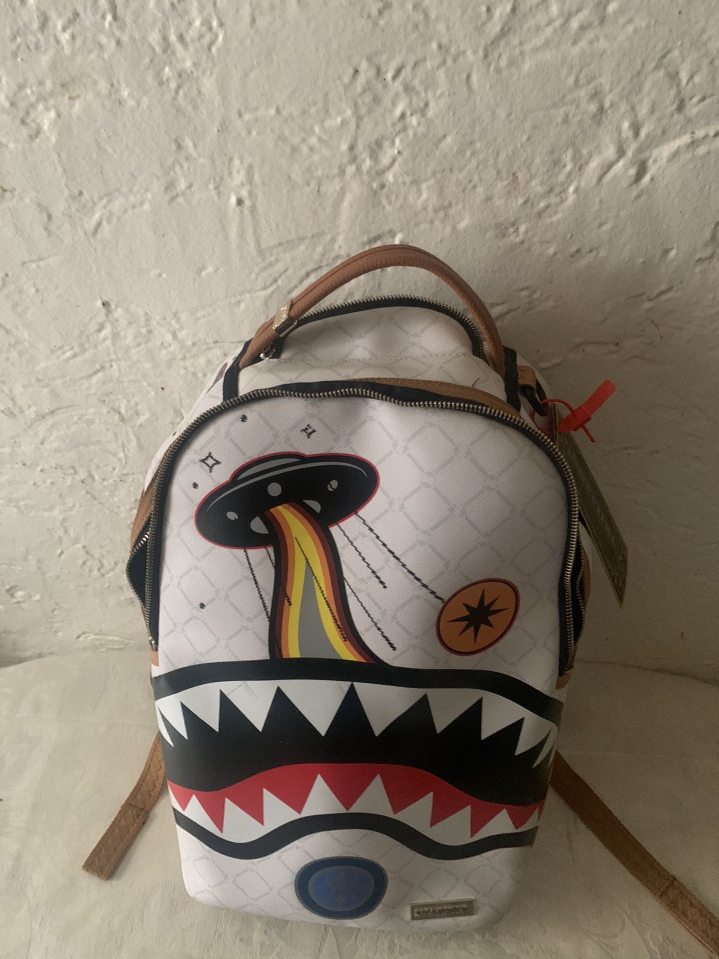 Sprayground Alien Rich White Leather Backpack, Zumiez