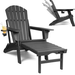 FUNBERRY Adjustable Backrest Adirondack Chair,Folding Adirondack Chairs,Plastic Adirondack Chairs with Ottoman,Weather Resistant Adirondack Chair, Fir