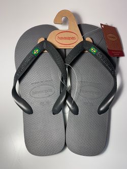 Havaianas Brazilian Women’s Steel Gray Flip Flops Silver Straps Size 9/10 NWT