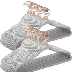 Velvet Hangers 50 Pack, Non-Slip Hangers with Rose Gold-Colored Swivel Hooks