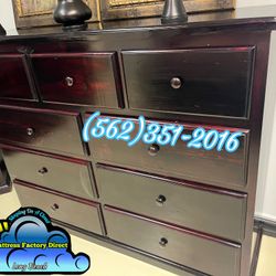 Heavy Duty Pine Wood Nine Drawer Wide Dresser 