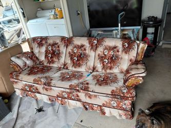Vintage Floral Upholstered sleeper Sofa with matching chair