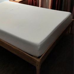 queen bed frame and mattress and nightstand