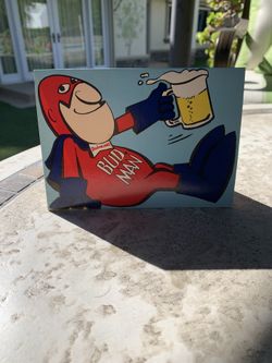 BUD MAN (BUDWEISER) TABLE STAND-UP CARD! 1969. Rare. Perfect for your bar or man-cave!!