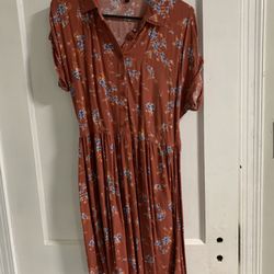 BEBOP 1/2 BUTTON FLORAL DRESS RUST COMBO L 