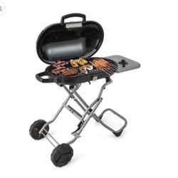 Portable in Black Propane Grill Folding Gas Grill Griddle with Wheels and Side Shelf