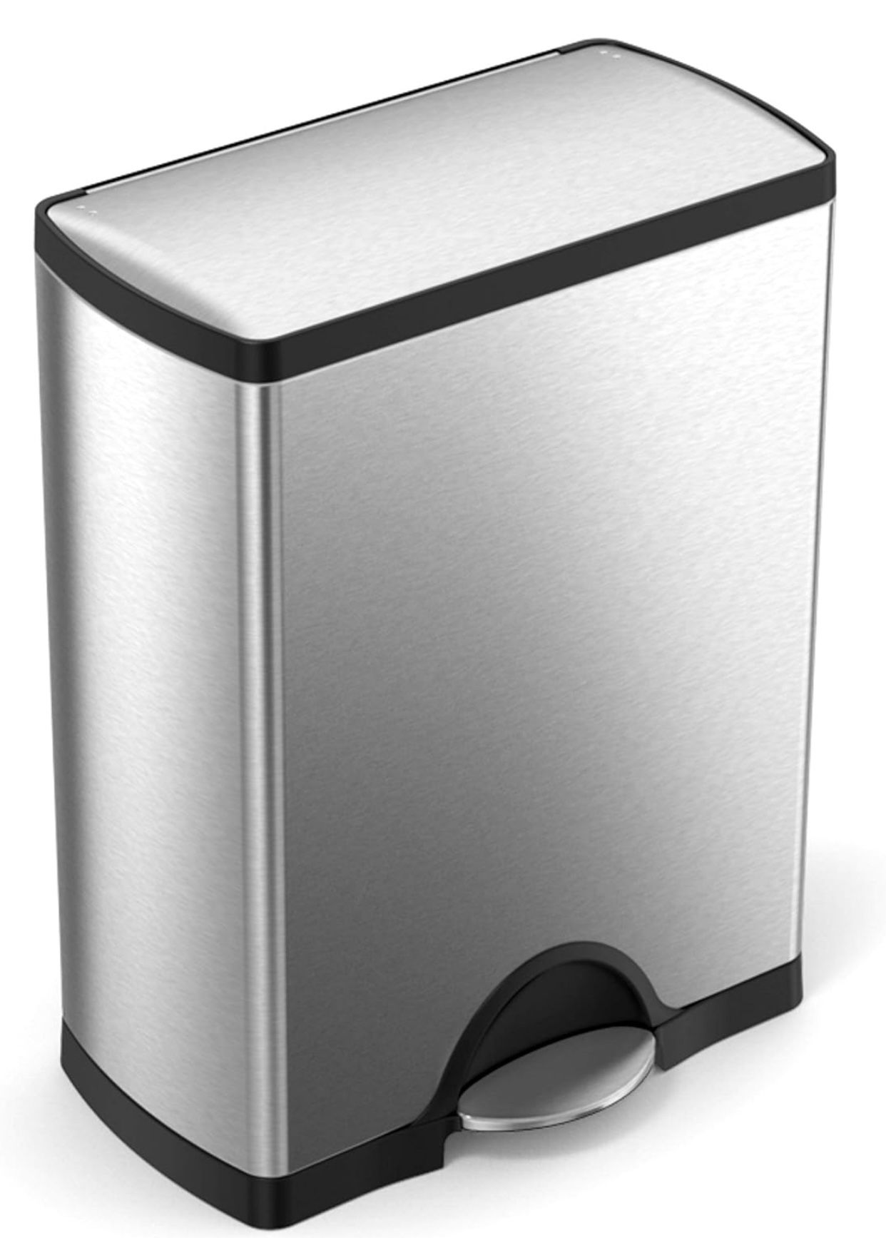 simplehuman Rectangular Dual Compartment Recycling Kitchen Step Trash Can, 46 Liter, Brushed Stainless Steel