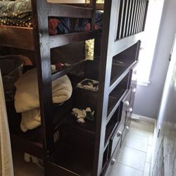 Wood bunk beds with dresses & stairs