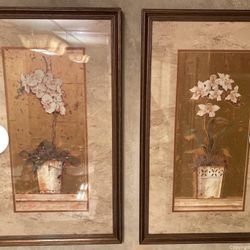 Set Of Matching Floral Art Work By K. White