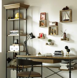 Floating Shelves Wall Mounted Set of 6 Rustic Wood Shelves Free Grouping with 3 Square Cube Shelves and 3 U Shelves for Bedroom Living Room