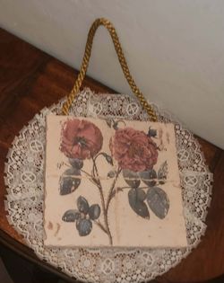 VINTAGE TERRACOTTA ROPE FLORAL FLOWER PAINTING PICTURE ART DECOR