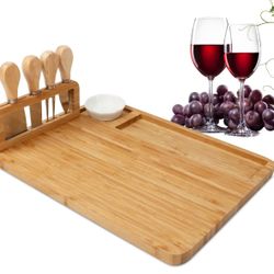Bamboo Cheese Board Set With Knives