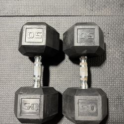 Set of 50 Lb Hex Dumbbells