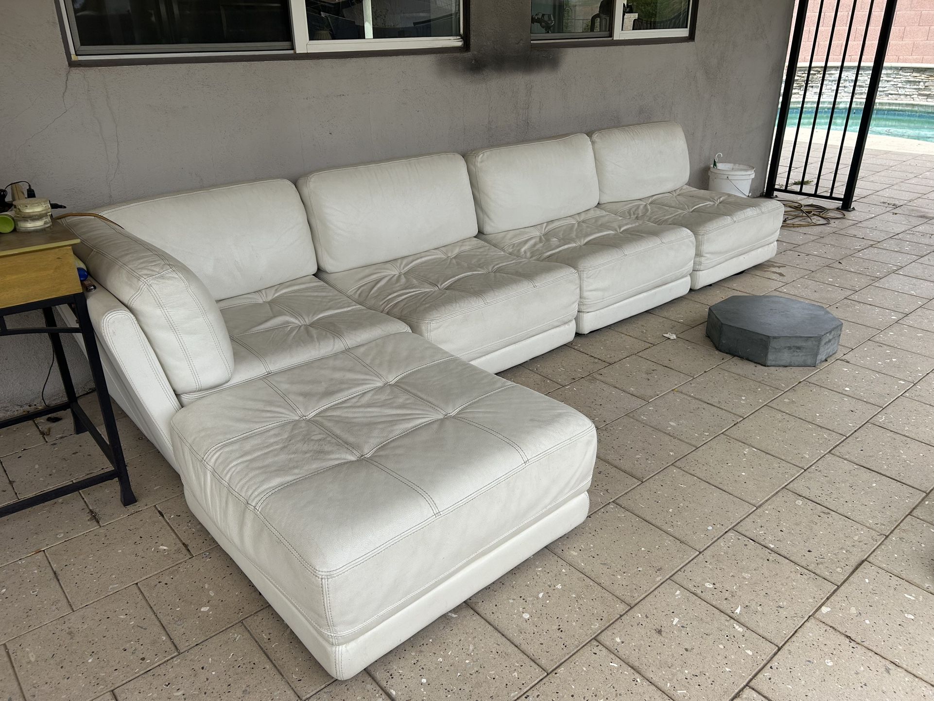 White Leather Couch & Ottoman