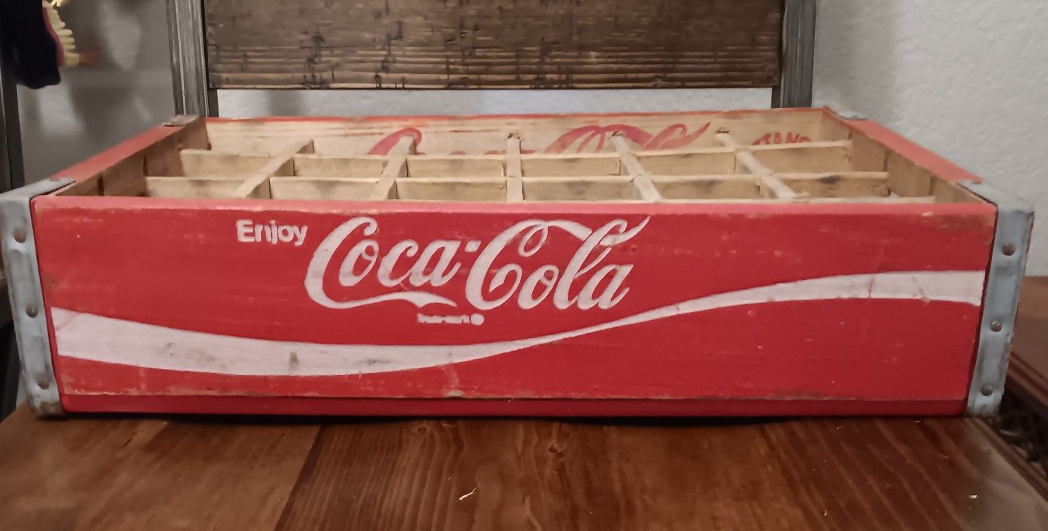 Vintage Enjoy COCA-COLA Wood Crate - White on Red Coke Bottle Crate Wooden Tray